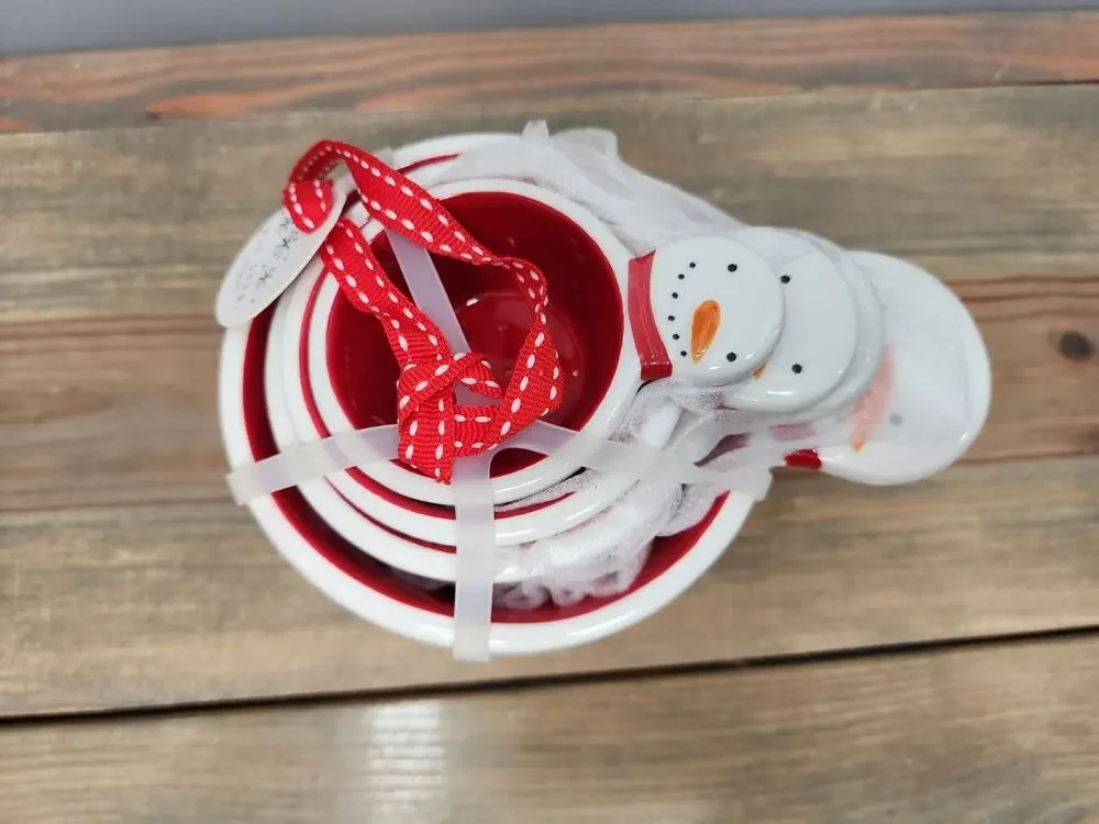 Rae Dunn Snowman Christmas Holiday Measuring Cup Set Of 4 With Handles New